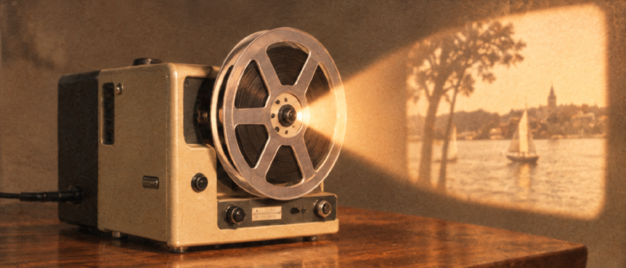 Un projecteur 8 mm qui projette des voiliers sur le mur