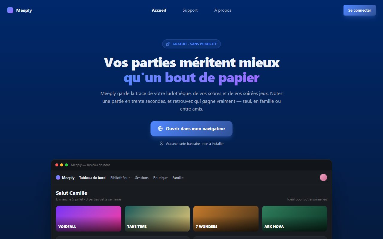 Page d'accueil de meeply.tv